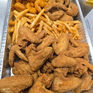 #1. 20 Whole Wings, 20 Large Shrimp and 10-Piece Fish with Large Fries