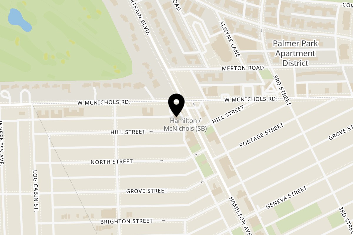Map showing the location of Fish Time on 17011 Hamilton Ave in Highland Park